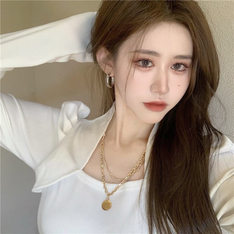 Áo Thun COZOK Tay Dài Cổ Vuông Màu Trơn Dễ Phối Đồ Hợp Thời Trang