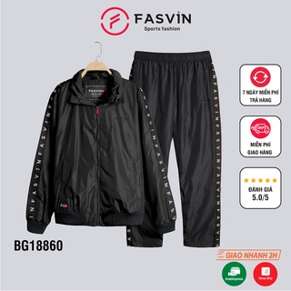 Bộ quần áo thể thao nam fasvin BG18860.HN vải gió lót lưới mũ liền vải chống thấm.