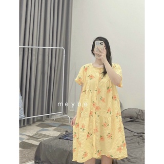 Váy babydoll cổ tròn chất đũi tơ mêm bầu bí bon chen thoải mái