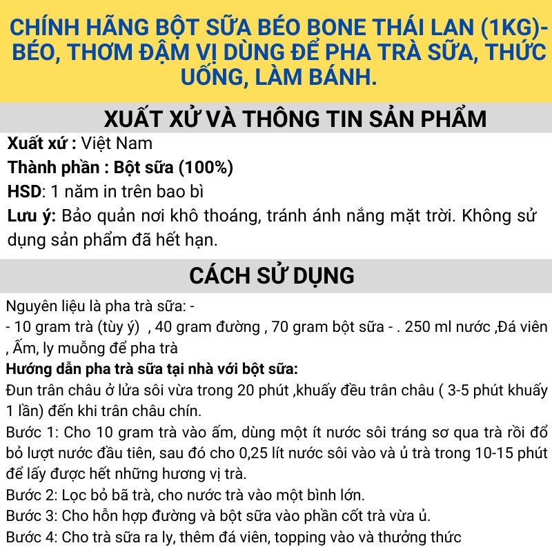 Sữa bột  b one Thái Lan chính hãng dùng pha trà sữa  làm bánh (1KG)-  Nguyên liệu pha chế trà sữa