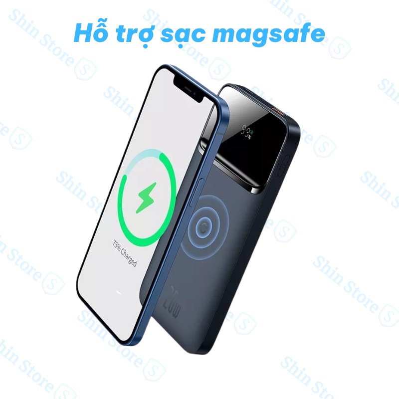 Sạc dự phòng không dây tích hợp nam châm PD 20W 10000mAh Baseus Magnetic Wireless Quick Charging Power Bank - Shin Store