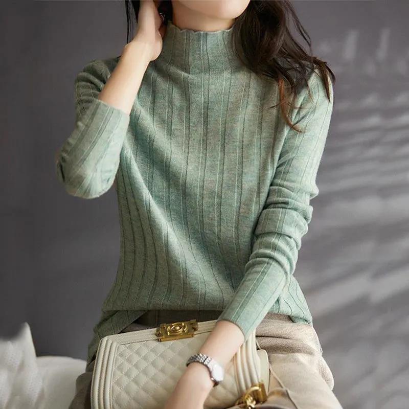 Áo Sweater Dệt Kim Mỏng Cổ Lọ Dáng Rộng Mềm Mại Thời Trang Thu Đông Cho Nữ