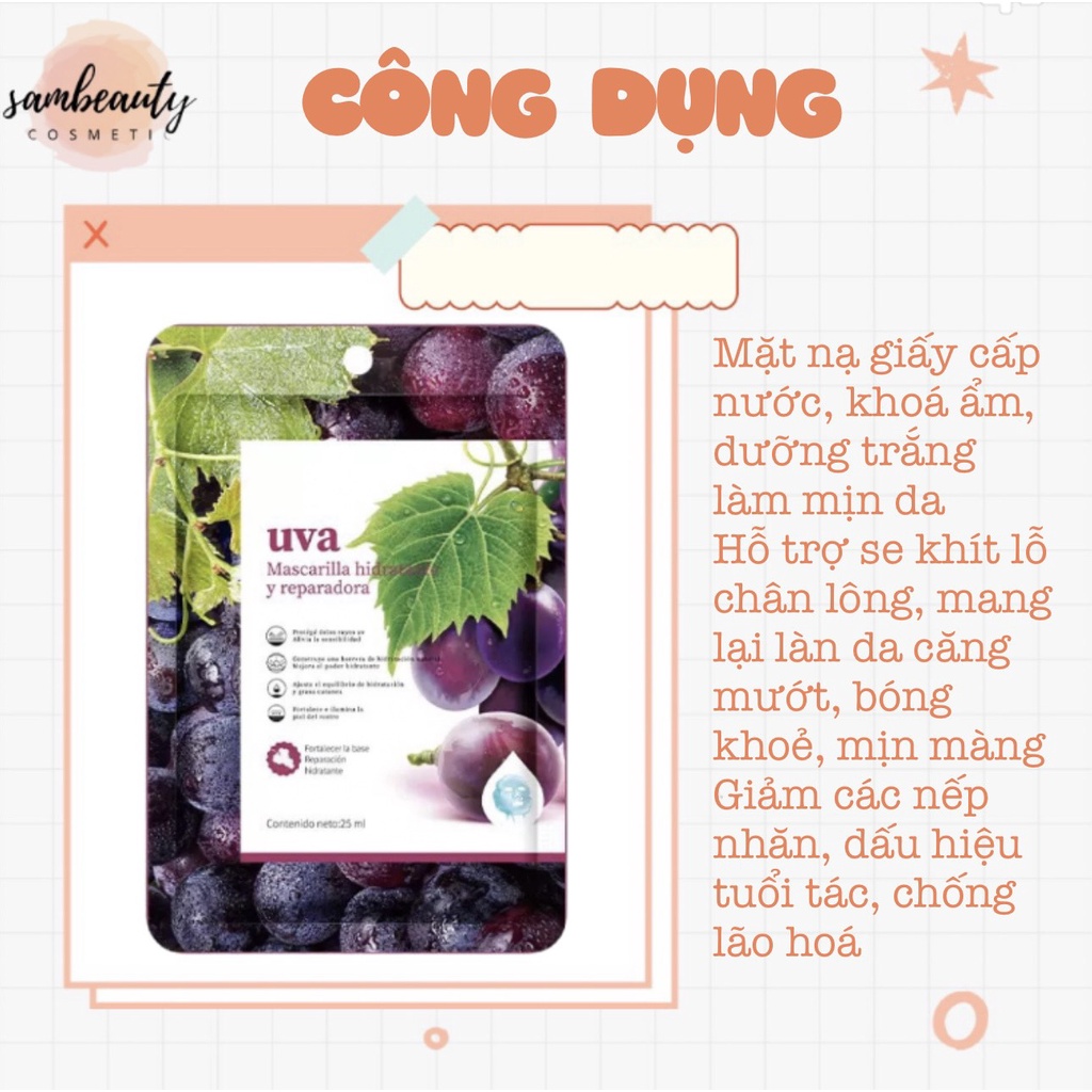 MẶT NẠ GIẤY DƯỠNG DA CHIẾT XUẤT TỪ TRÀI CÂY lành tính cung cấp dưỡng chất Vitamin cho làn da luôn tươi tắn SamBeauty