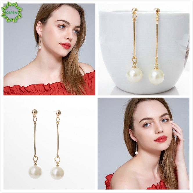 Set khuyên tai dài phối ngọc trai phong cách thời trang thanh lịch cho nữ