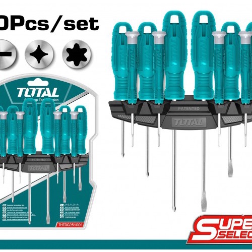 ĐỒ NGHỀ TOTAL Bộ 10 tua vít dẹp, bake, sao và tua vít chuẩn THTDC251001