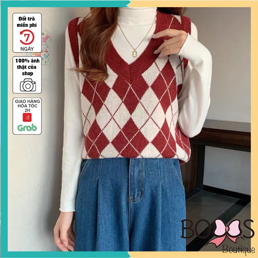 Áo Gile Len Nữ Dày Dặn Họa Tiết Caro Nhiều Màu Phong Cách Ulzzang [LGC] | BigBuy360 - bigbuy360.vn