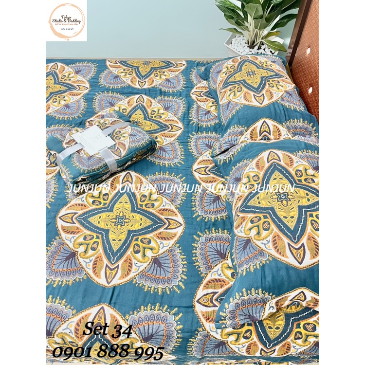N6_SET Chăn Ga Gối vải Xô Organic cotton dòng cao cấp