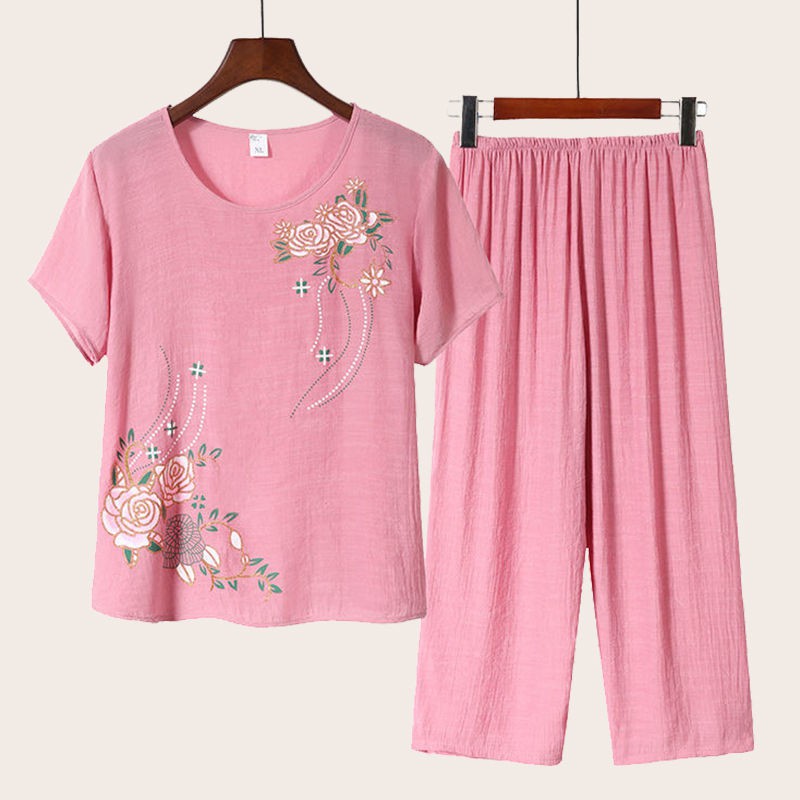 Bộ Đồ Ngủ Tay Ngắn Chất Liệu Cotton Và Lanh Thời Trang Mùa Hè Cho Phụ Nữ Trung Niên | BigBuy360 - bigbuy360.vn