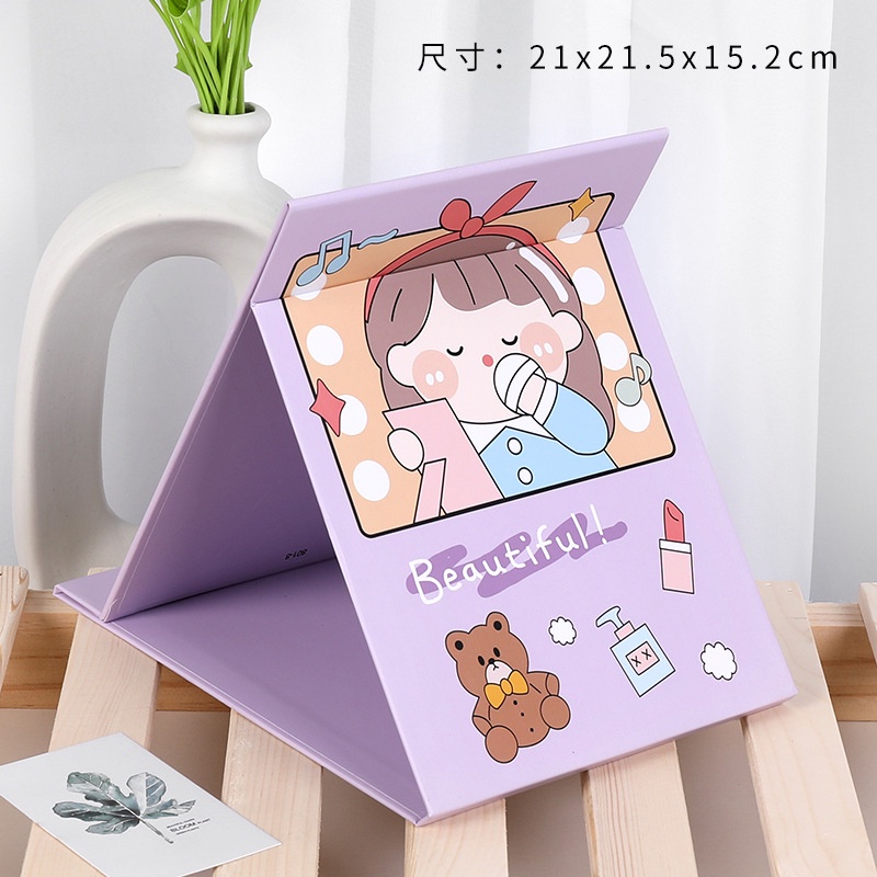 Gương để bàn gấp gọn - Gương trang điểm gấp in hình đẹp kích thước 15*21cm