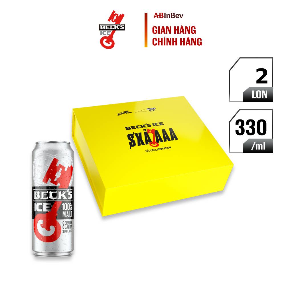 Bia Beck's Ice XẢ - Phiên Bản Giới Hạn Kết Hợp Cùng Wowy - Hộp 2 Lon (330ml/lon) Tặng Kèm Syrup Sả Pha Chế