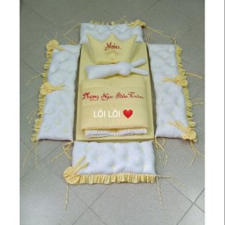 Combo quây cũi, chăn, ga, gối, đệm, thỏ ôm
