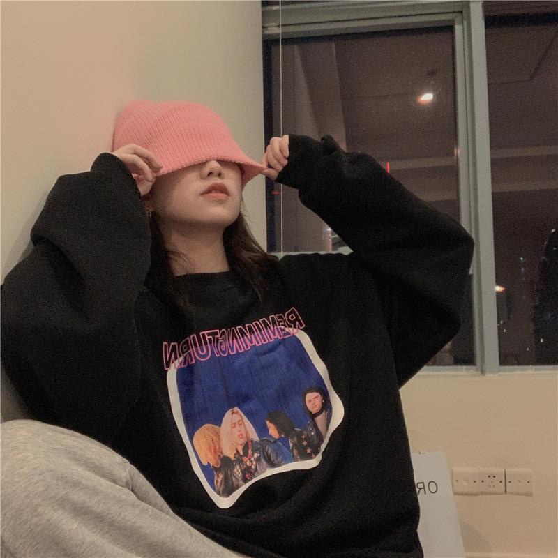 Áo khoác hoodie tay dài dáng rộng in họa tiết phong cách Hàn Quốc cho nữ 【77】