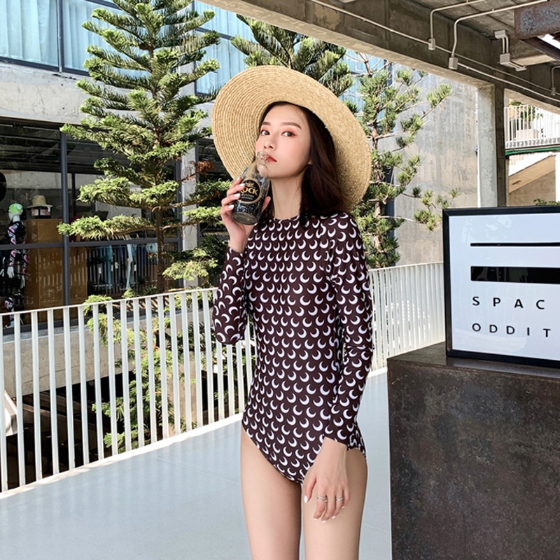 Dài tay bikini đi biển 1 mảnh đẹp đồ bơi hàn quốc cho nữ set học sinh đồ tắm biển nữ một mảnh sexy kín đáo hở lưng cạp cao nâng ngực Phong Cách Hàn Quốc Thời Trang Mới Cho Nữ