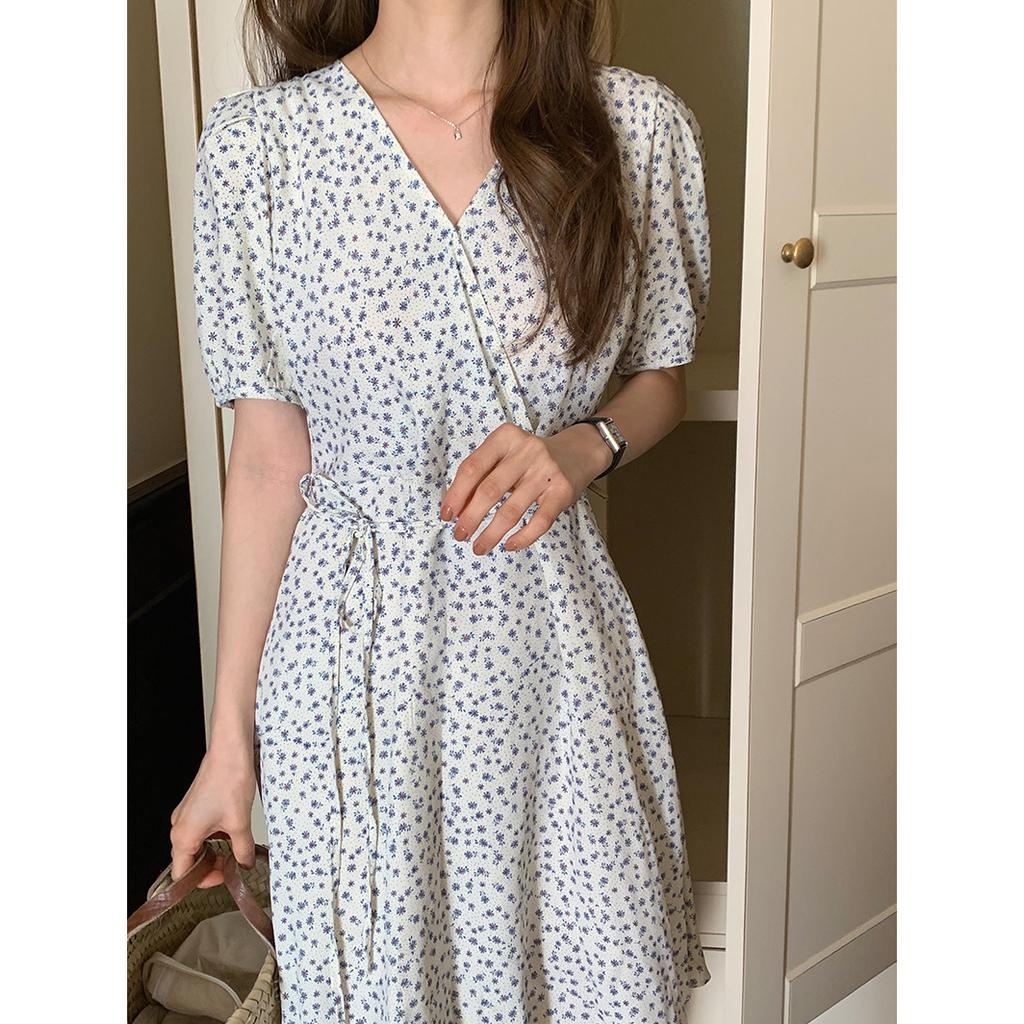 Đầm Hoa Tay Ngắn Cổ Chữ V Thời Trang Dành Cho Nữ