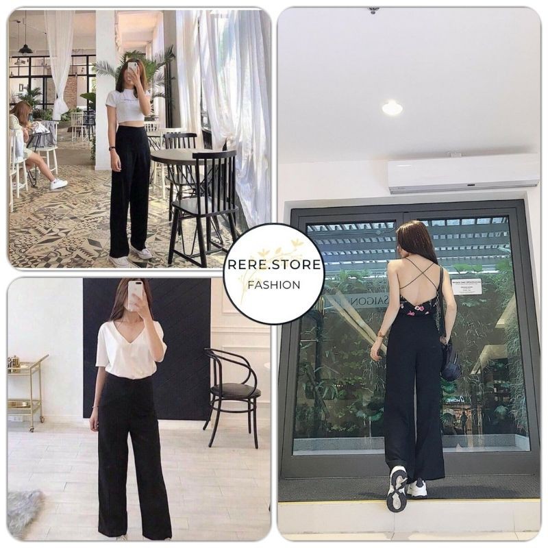 Quần Cul Dáng Dài Màu Đen Thiết Kế Khóa Hông Nữ - Rere.Store [FREESHIP] - Culottes suông ống rộng cạp cao công sở