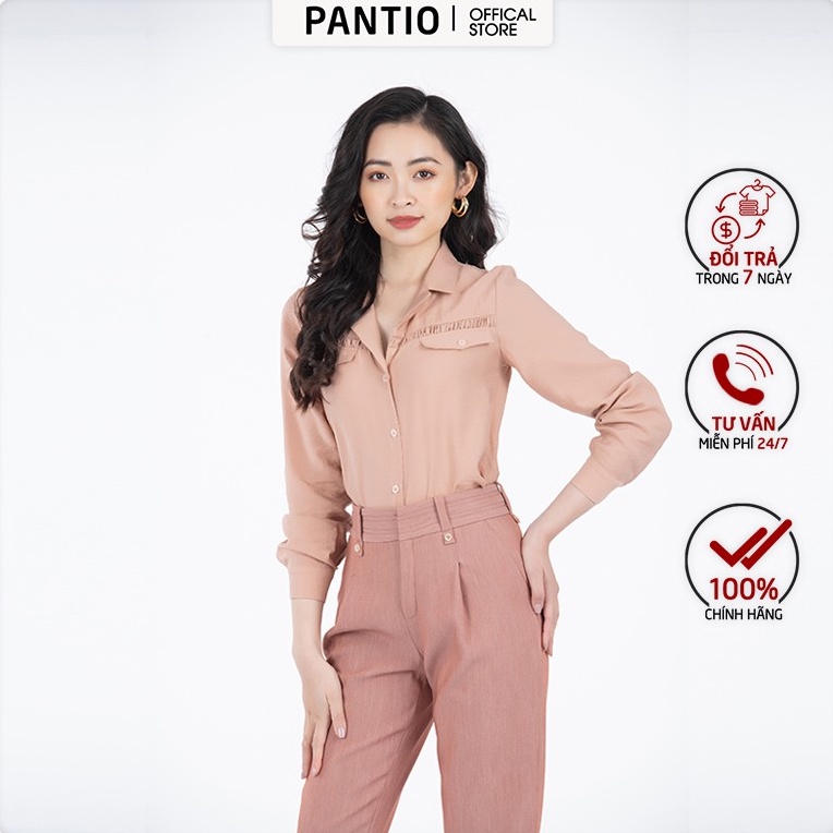 Áo sơ mi nữ chất liệu thô mỏng dài tay cổ đức đính cúc FAS52813 - PANTIO