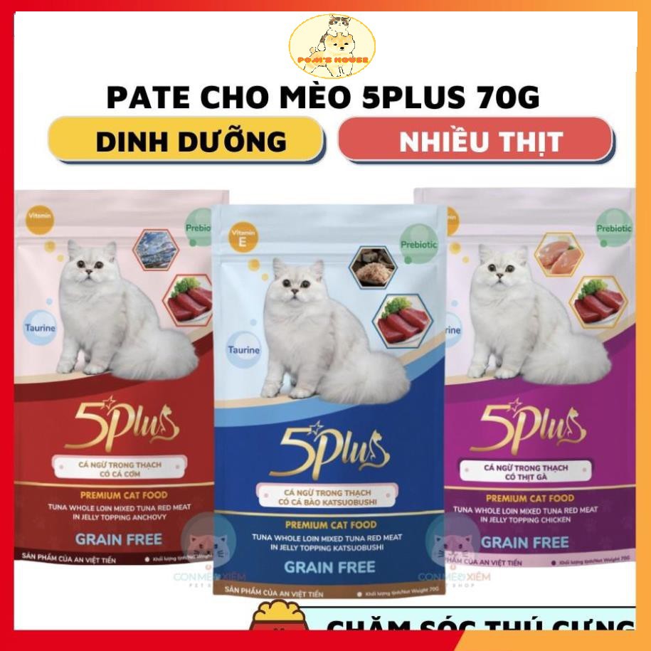 ⚡FREESHIP⚡ Pate cho mèo 5 Plus 70g, thức ăn ướt dạng thạch jelly tăng cân cho mèo con lớn nhỏ POM'S HOUSE