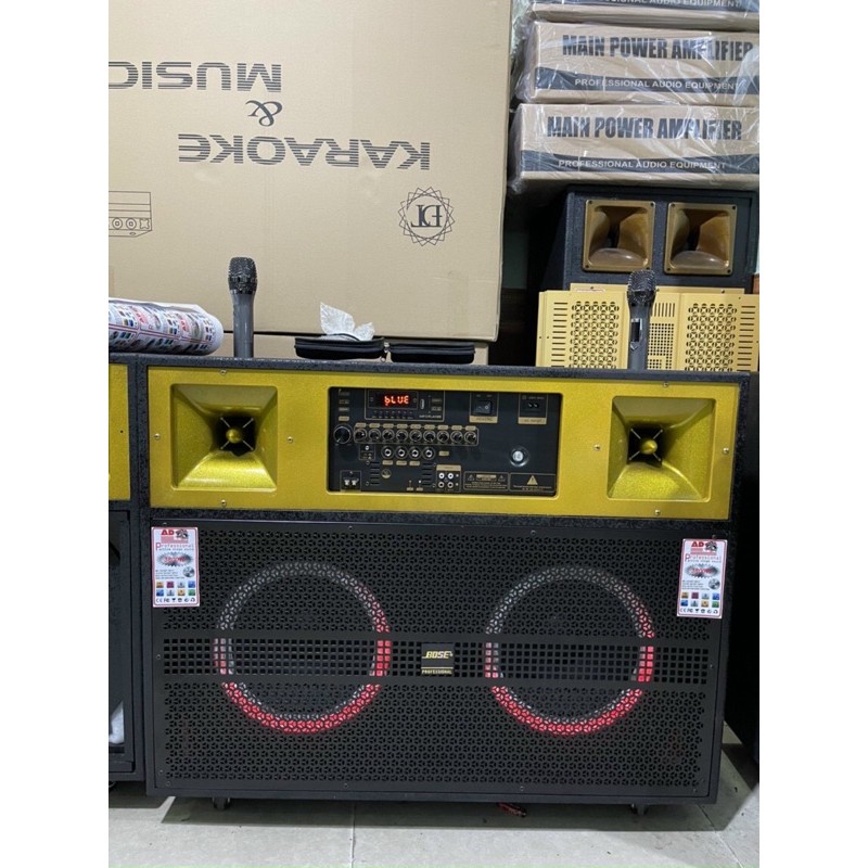 Loa kéo karaoke hay 4 tấc đôi, công suất lớn, kèm 2 micro UHF cao cấp, bảo hành 12 tháng