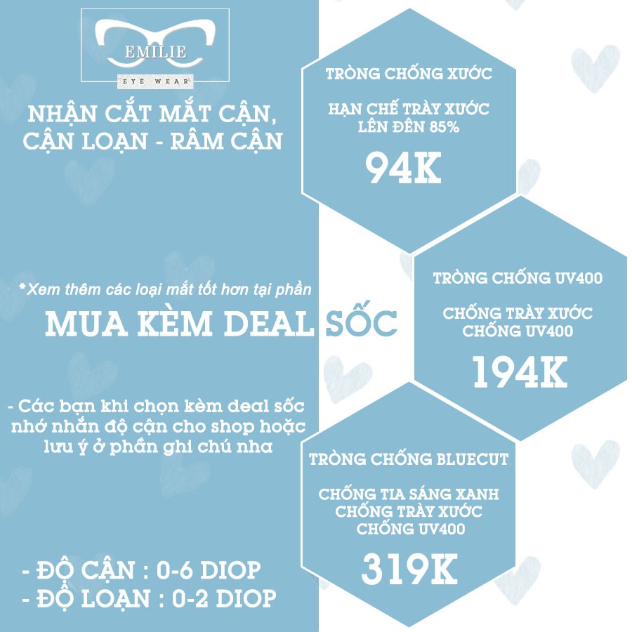 Tròng mắt chống lóa phản quang, chống uv400 BEVIS HÀN QUỐC cận 0-6 độ Kính mắt Emilie