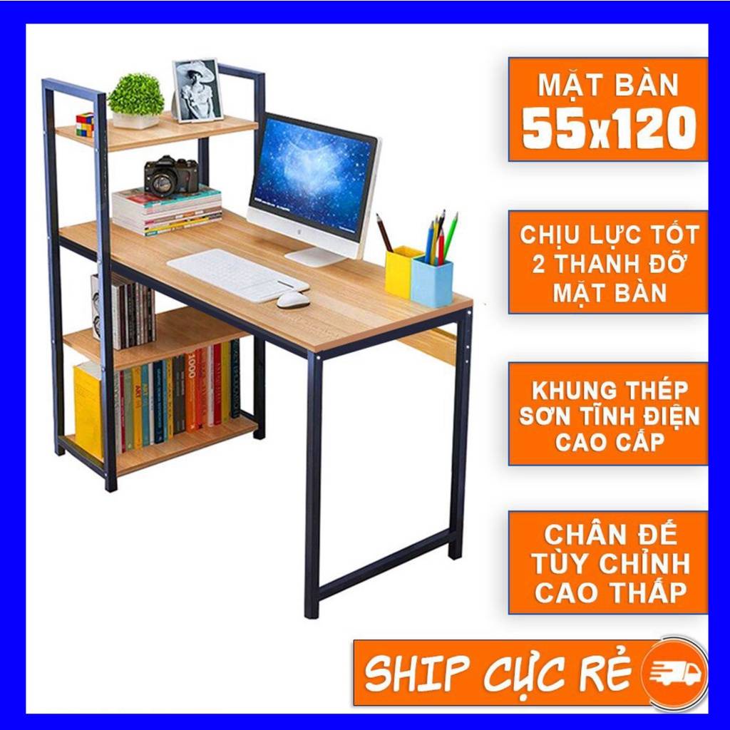 Bàn làm việc khung sắt kèm giá sách sơn tĩnh điện chịu lực cao, bàn vi tính hoặc bàn học, làm việc lắp ráp dễ dàng
