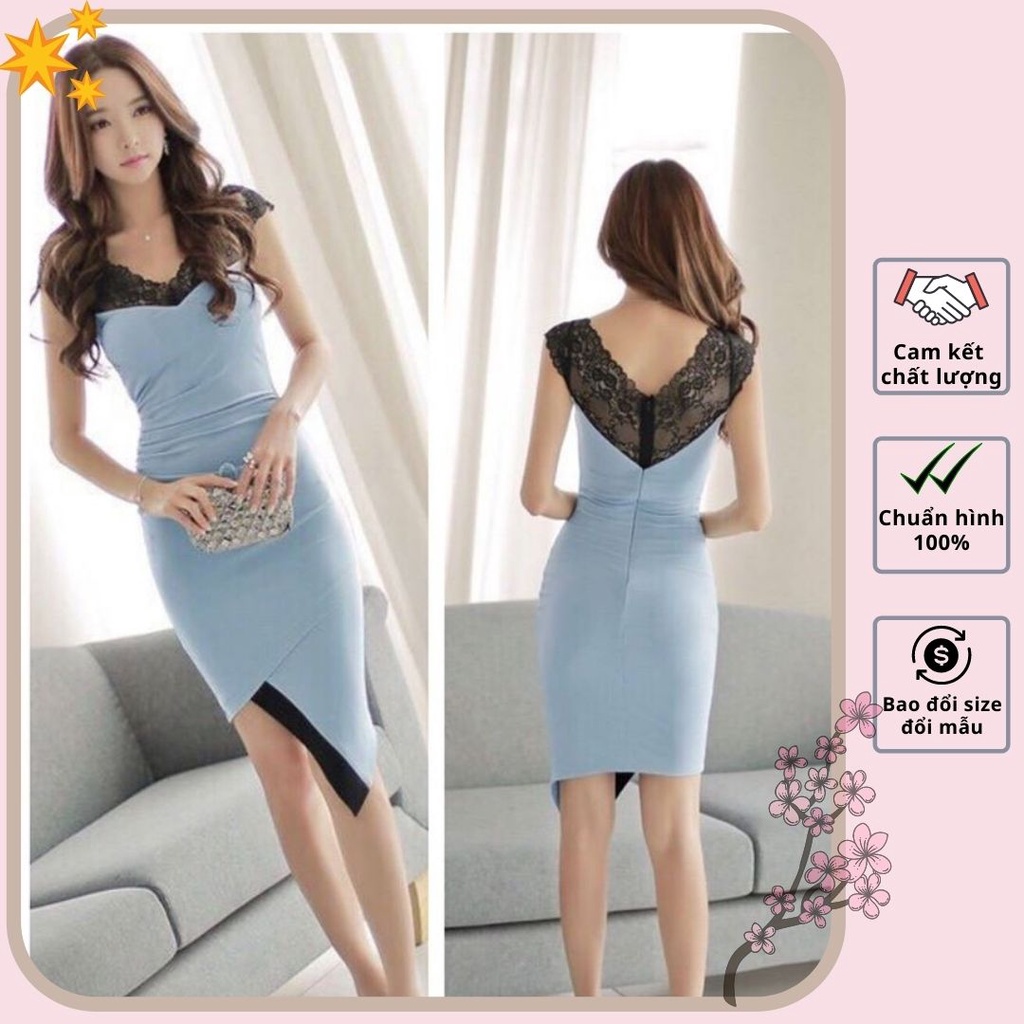 HÀNG NHẬP - ĐẦM BODY PHỐI REN LỆCH TÀ KIỂU HÀN SEXY - D104310
