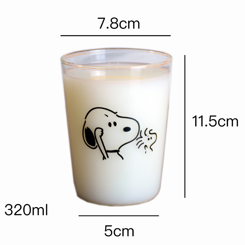 Cốc Ly Thủy Tinh Uống Nước và Trà Sữa In Hình Snoopy Loe