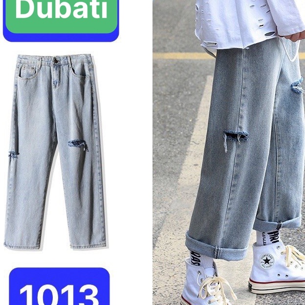 QUẦN BAGGY JEAN NAM WASH RÁCH GỐI LẠ CHẤT BO XANH ỐNG RỘNG- DB 1013- DUBATI FASHION