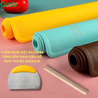 Tấm nhào bột làm bánh - Thảm nhào bột silicone làm bánh tặng kèm cán gỗ và cắt bột kích thước lớn 65x55cm HOMETECH