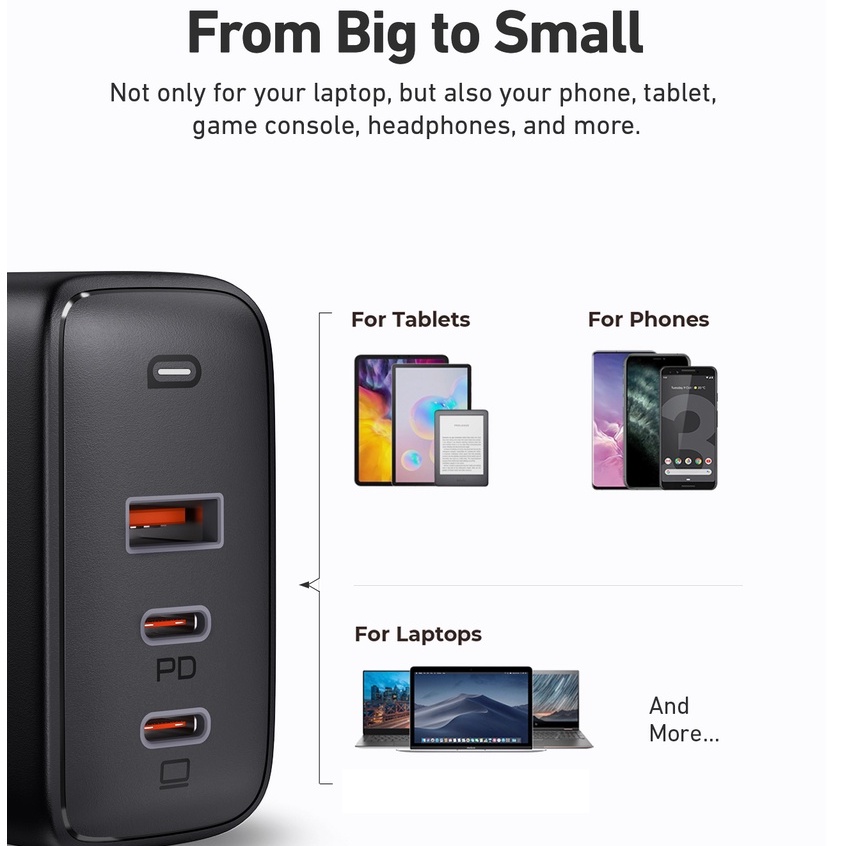 Củ Sạc Nhanh Laptop AUKEY PA-B6S 90W Omnia GaN PD3.0 27W QC4.0 PPS 25W 45W 60W hộ iPhone,Máy tính xách tay,SAMSUNG