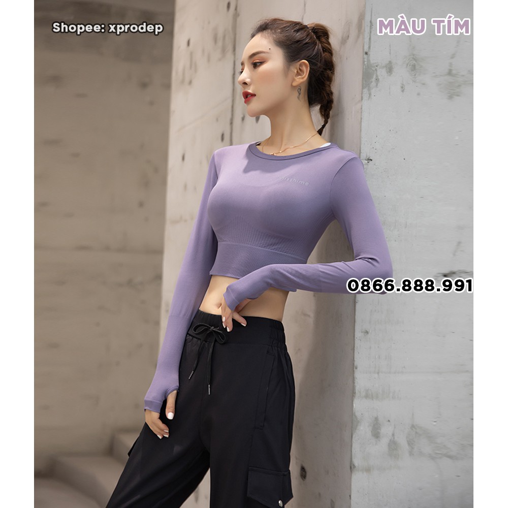 Áo Croptop Tay Dài Tập Gym Yoga Nữ AD03 Misshine Gen Bụng Tôn Dáng, Co Dãn Thoáng Mát. ་