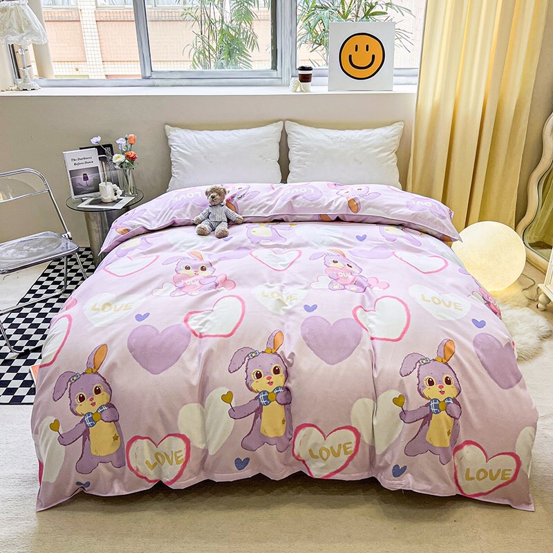 Set chăn ga cotton poly nhập khẩu có chăn trần bông - mẫu thỏ stella mới tím cute