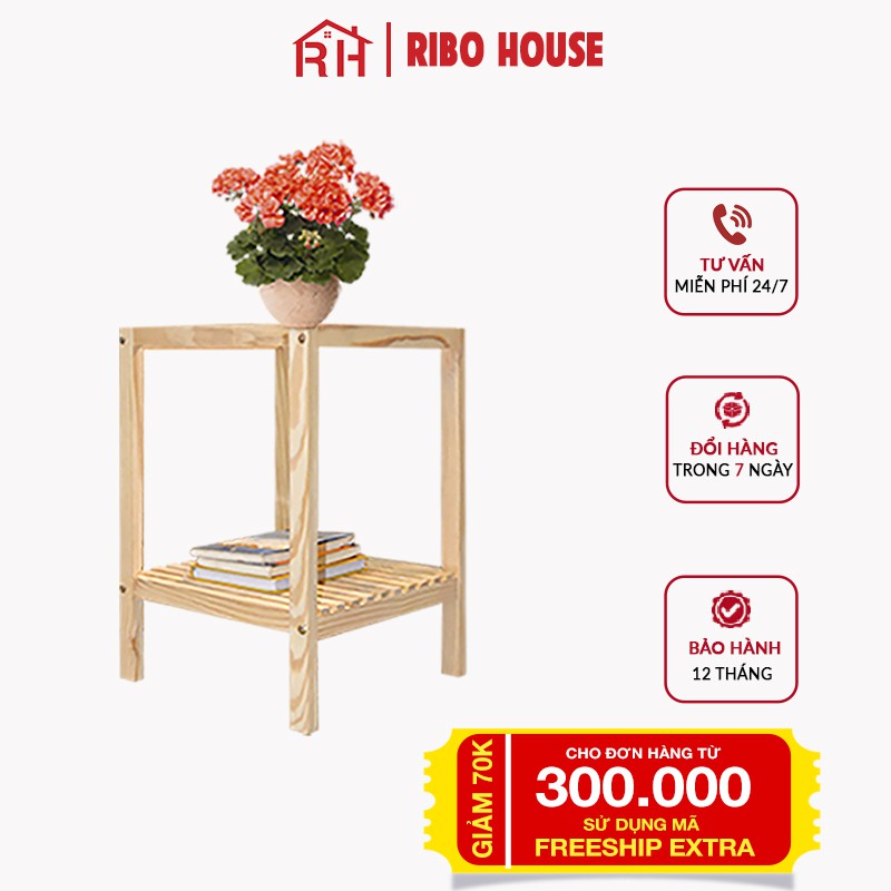 Kệ đầu giường đa năng RIBO HOUSE kệ trang trí mặt nhựa mica  gỗ thông tự nhiên RIBO3