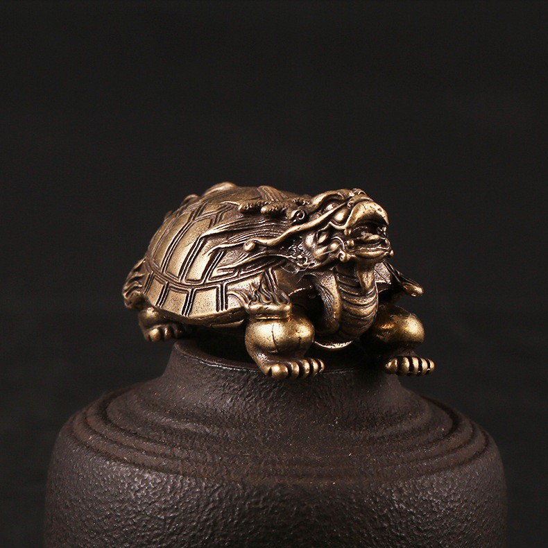 Tượng Đồng Phong Thủy May Mắn Tài Lộc Hình Rùa Đầu Rồng (Kích Thước: 4.4cm x 2.5cm)
