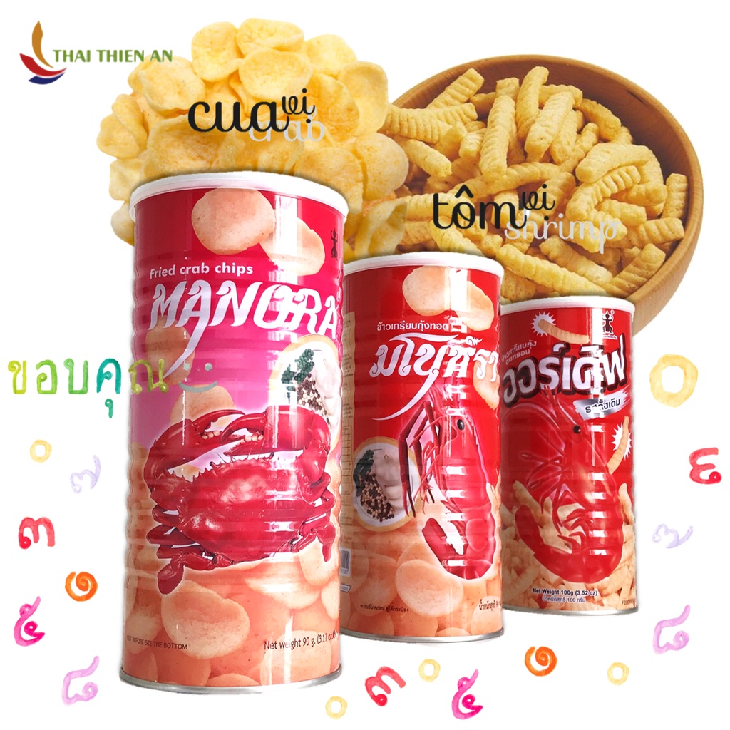 Bánh phồng tôm vị cua MANORA Thái Lan 90gr - lon - snack phồng tôm - fried crab chips