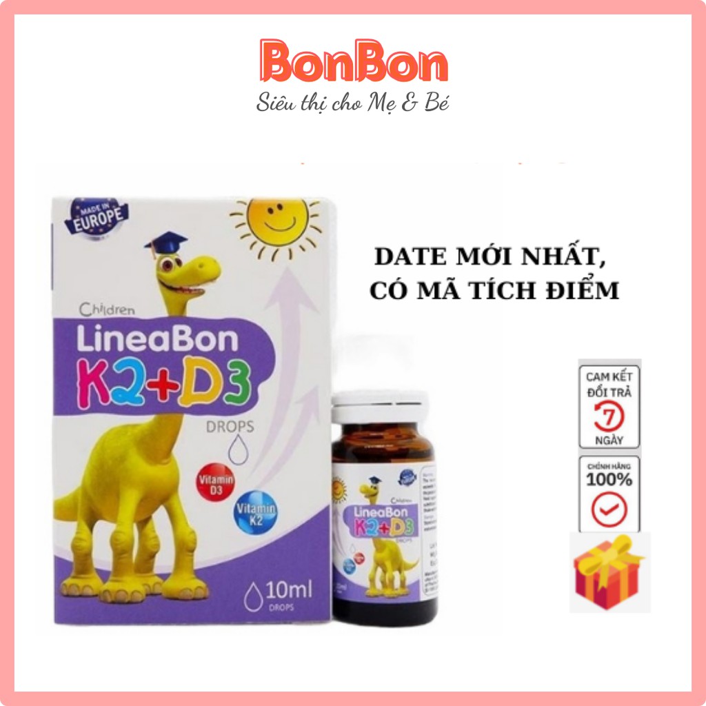 Vitamin D3 K2 mk7 LineBon giúp hấp thụ canxi, giảm còi xương, tăng chiều cao có mã tích điểm đổi quà kèm quà tặng