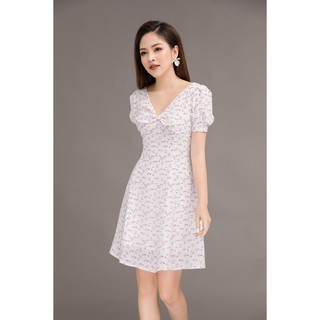 Đầm xòe ngắn tay nơ cổ - 20Again