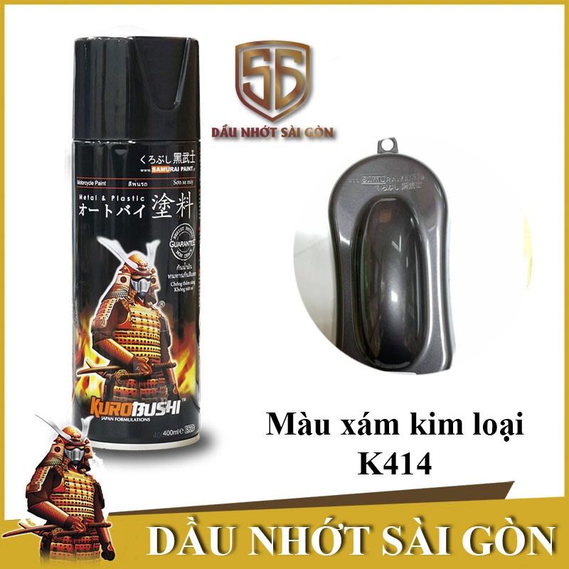 K414 _ Chai sơn xịt sơn xe máy Samurai K414 màu xám đen kim loại Kawasaki