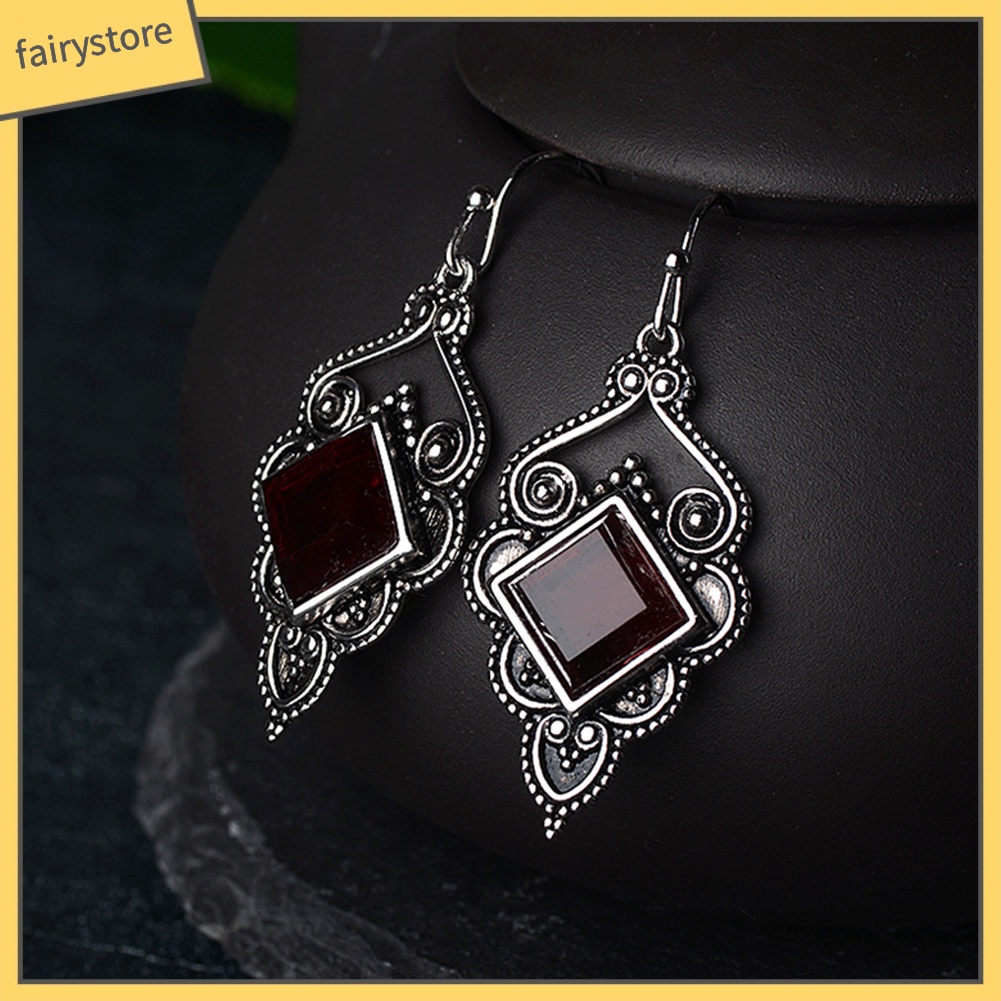 Bông Tai Đính Đá Ruby Nhân Tạo Phong Cách Cổ Điển