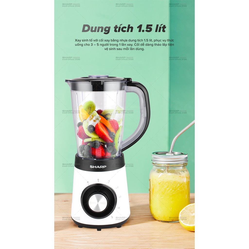 Máy Xay Sinh Tố Sharp EM-S155PV-WH 1.5L Công suất: 500W, 5 Tốc Độ Xay Chính Hãng