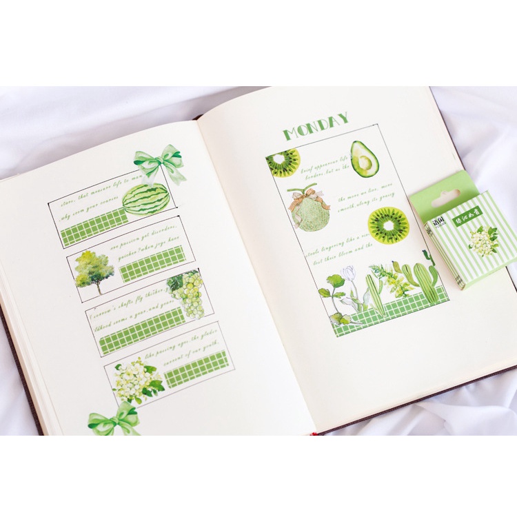 Hộp 45-50 sticker tùy chọn dễ thương, vintage cổ điển hình tem, trà sữa, lá cây, ren Tuệ Minh