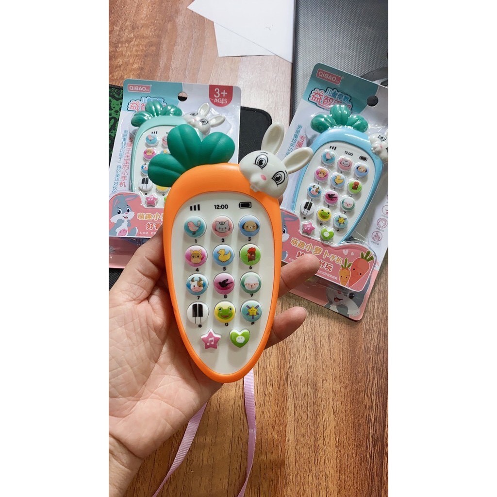 [Sỉ inbox]Điện Thoại Đồ Chơi Hình Cà Rốt Cho bé, có nhạc, dây đeo, chống rơi vỡ