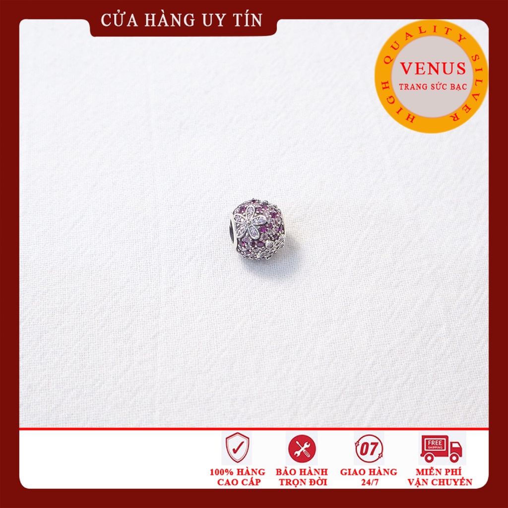 Charm cầu hoa daisy nhỏ hồng- Hàng cao cấp- Trang sức bạc Venus