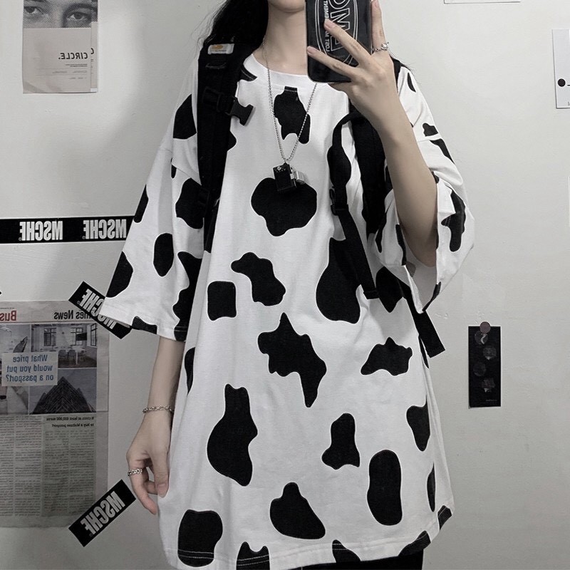 Áo Phông Bò Sữa Unisex Áo Thun Nam Nữ Dáng Rộng Trùm Mông Tay Lỡ