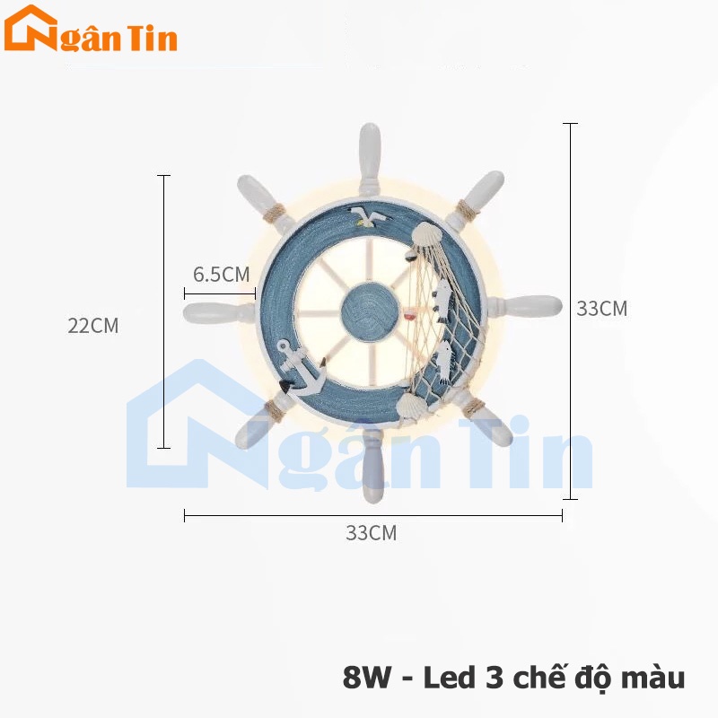 Đèn Led treo tường ốp tường hình bánh lái thuyền trang trí trong nhà cầu thang 8W Led 3 chế độ màu VK14 Ngân Tin
