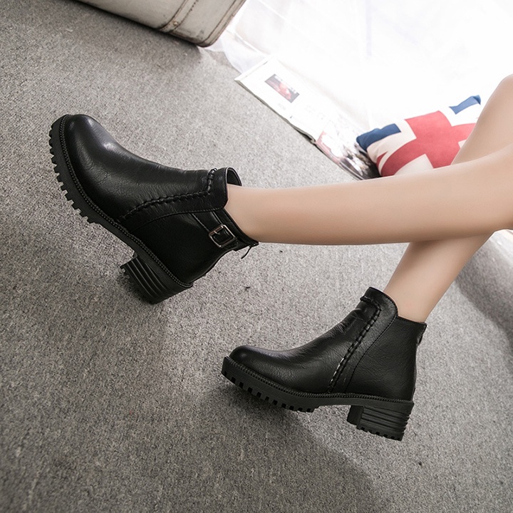 Bốt nữ da mềm cao gót, boots nữ cổ ngắn Hàn Quốc siêu êm ôm cổ chân đủ size | BigBuy360 - bigbuy360.vn
