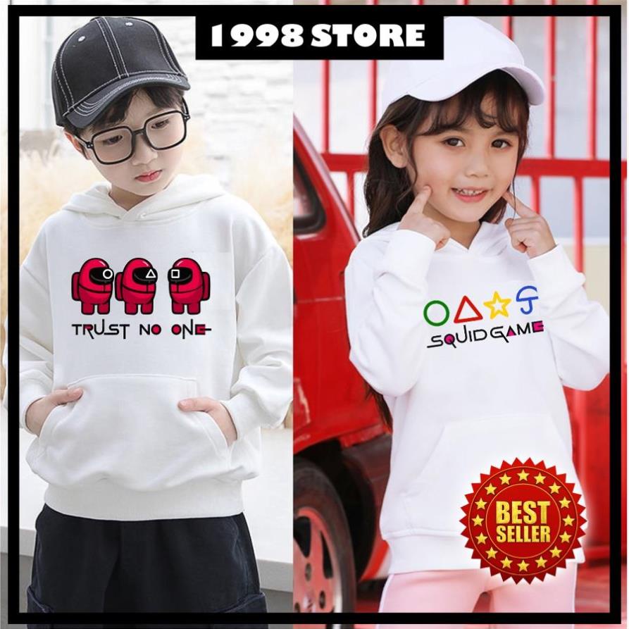 (SALE TOÀN SHOP) Áo squid game áo khoác hoodie trò chơi con mực màu trắng cực chất cho bé trai bé gái