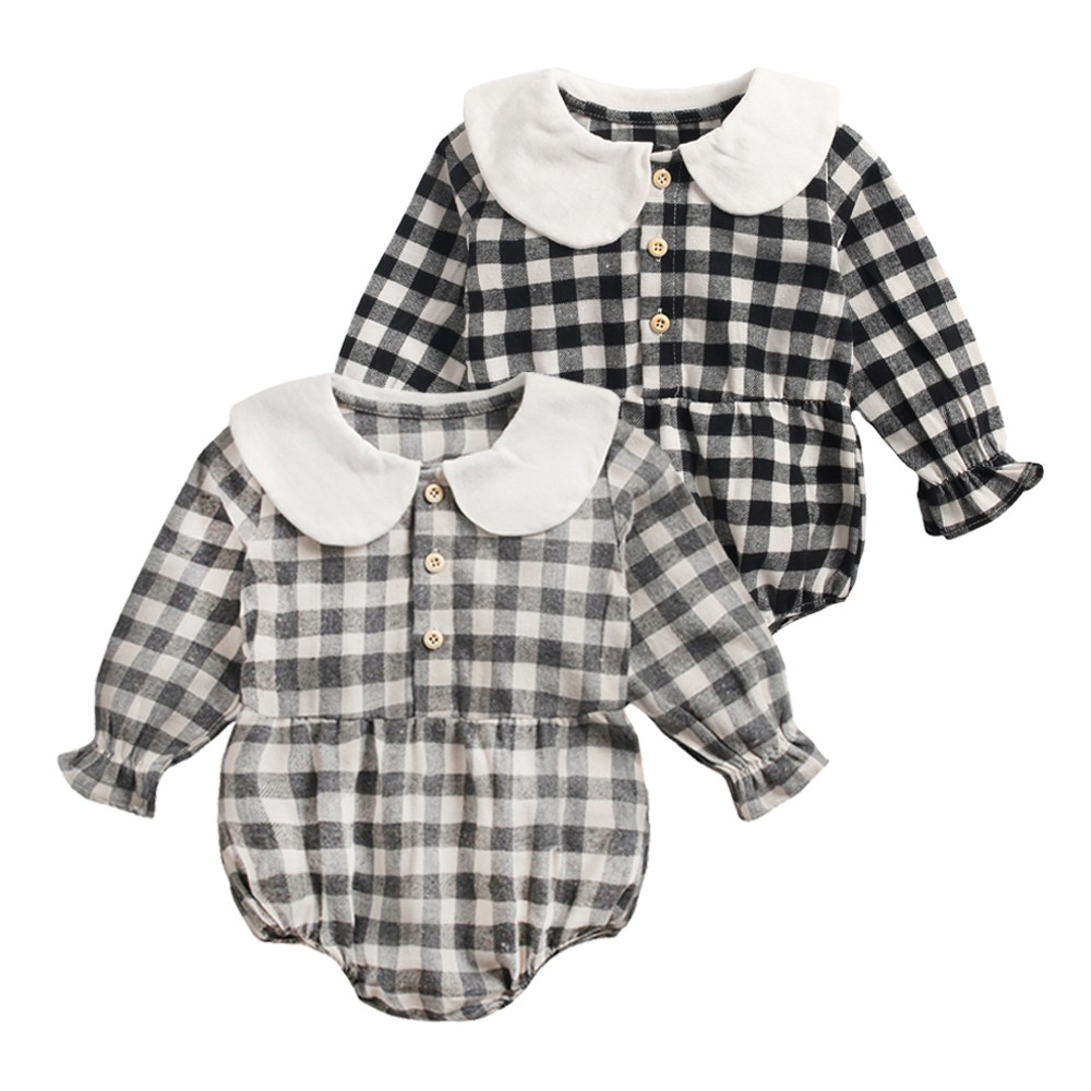 Áo liền quần Sanlutoz tay dài chất liệu cotton họa tiết ca rô cho bé sơ sinh
