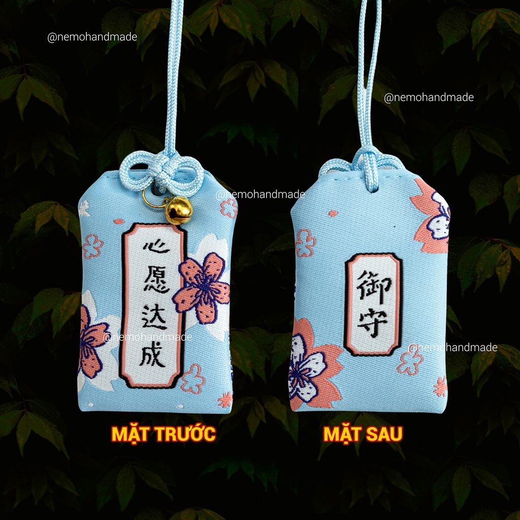 Túi Phước Omamori thêu chữ Học Tập Thi Cử, tặng kèm túi bảo vệ, hoa khô, giấy ước nguyện, đá may mắn - OMHTC