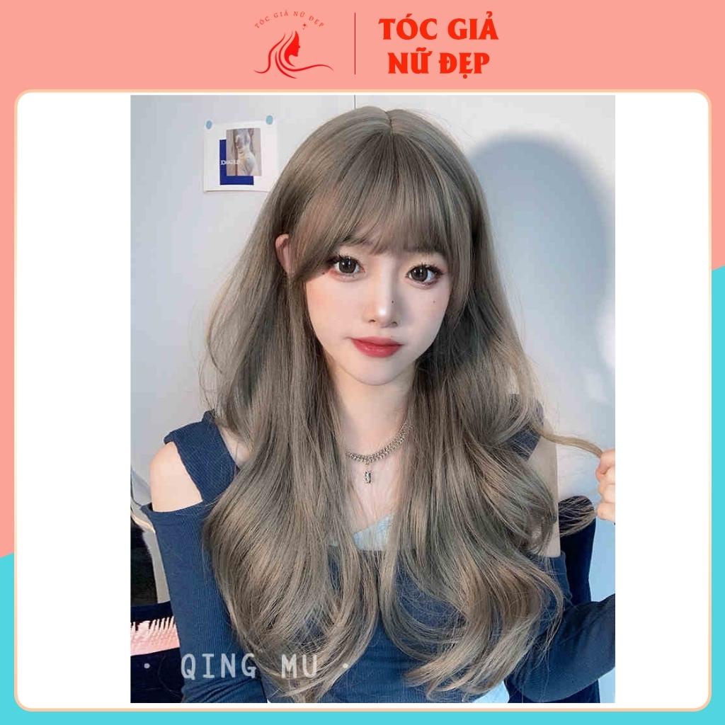 Tóc giả nữ cả đầu xoăn dợn dài 60cm, màu vàng tây