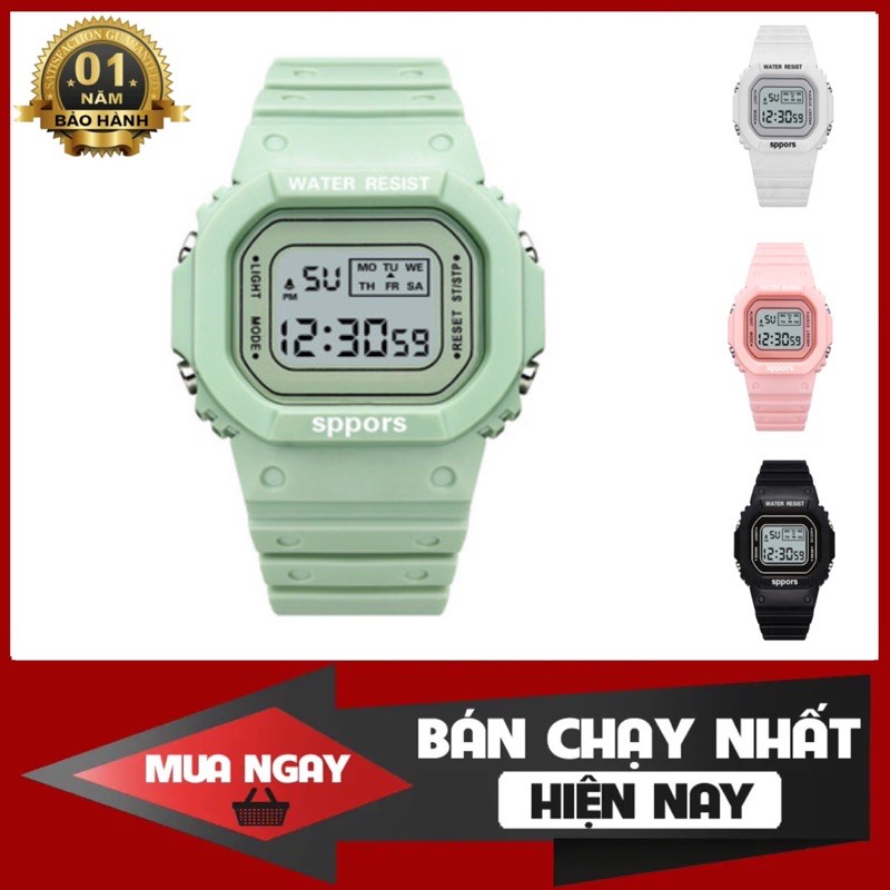 Đồng hồ thể thao nữ Shhors SPPORS mặt chữ nhật dây cao su size 36x32mm